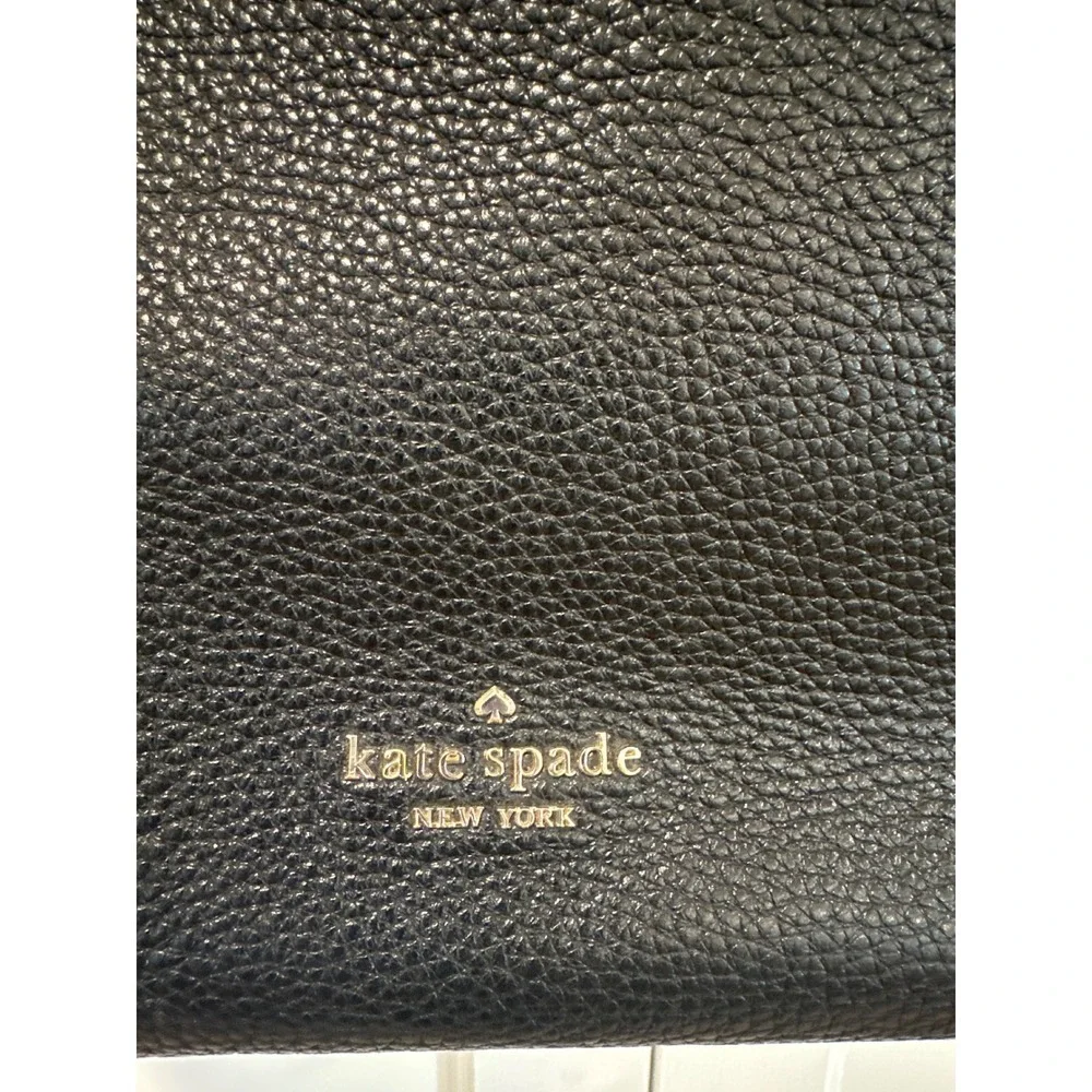 Kate Spade New York Pebble Leather Shoulder Bag Black purse Gold Hardware Leila - Picture 2 of 13